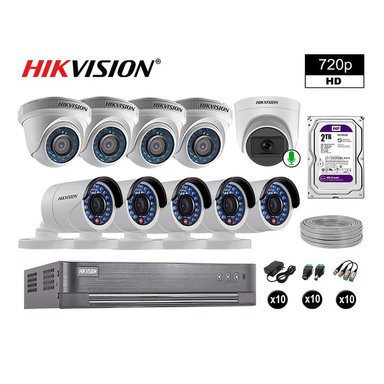 KIT 10 CÁMARA SEGURIDAD HIKVISION 10020110084 VIGILANCIA HD 720P 1 CON AUDIO 2 TB