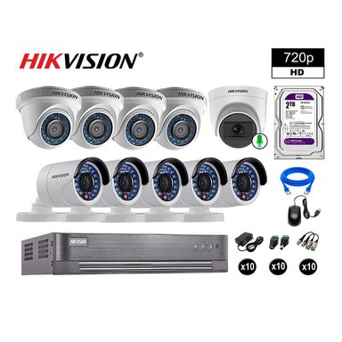 KIT 10 CÁMARA SEGURIDAD HIKVISION 10020110085 VIGILANCIA HD 720P 1 CON AUDIO 2 TB