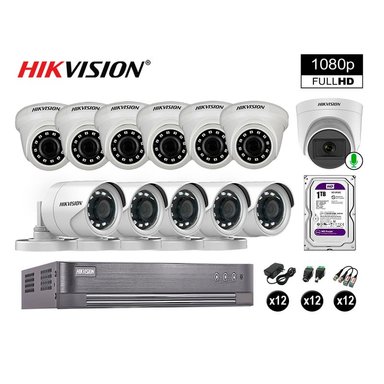 KIT 12 CÁMARA SEGURIDAD HIKVISION 10020112087 VIGILANCIA FULL HD 1 CON AUDIO 1 TB