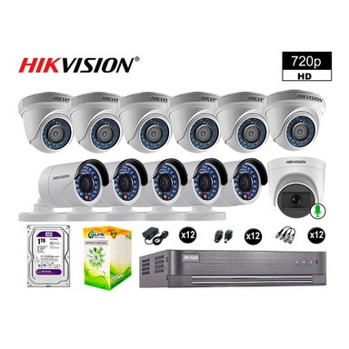 KIT 12 CÁMARA SEGURIDAD HIKVISION 10020112093 VIGILANCIA HD 720P 1 CON AUDIO 1 TB