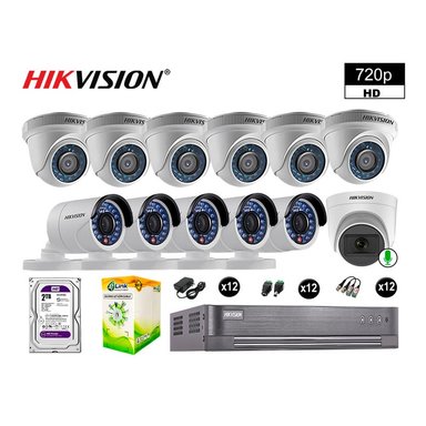 KIT 12 CÁMARA SEGURIDAD HIKVISION 10020112094 VIGILANCIA HD 720P 1 CON AUDIO 2 TB