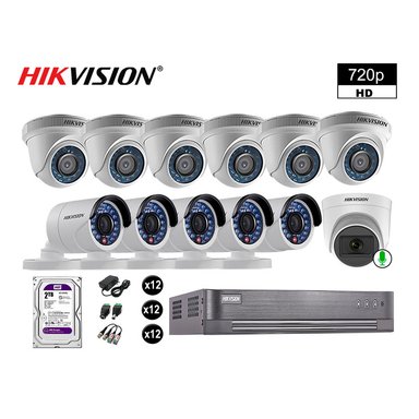 KIT 12 CÁMARA SEGURIDAD HIKVISION 10020112095 VIGILANCIA HD 720P 1 CON AUDIO 2 TB