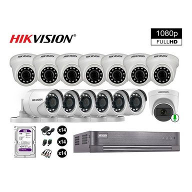 KIT 14 CÁMARA SEGURIDAD HIKVISION 10020114097 VIGILANCIA FULL HD 1 CON AUDIO 1 TB