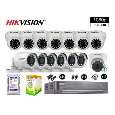 KIT 14 CÁMARA SEGURIDAD HIKVISION 10020114099 VIGILANCIA FULL HD 1 CON AUDIO 2 TB