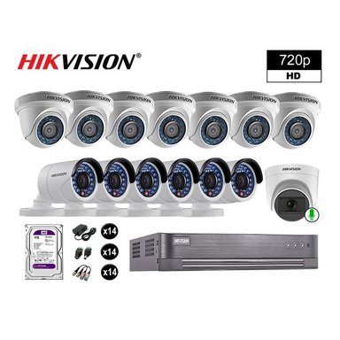 KIT 14 CÁMARA SEGURIDAD HIKVISION 10020114102 VIGILANCIA HD 720P 1 CON AUDIO 1 TB