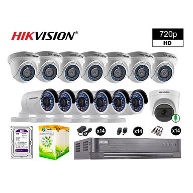KIT 14 CÁMARA SEGURIDAD HIKVISION 10020114103 VIGILANCIA HD 720P 1 CON AUDIO 1 TB