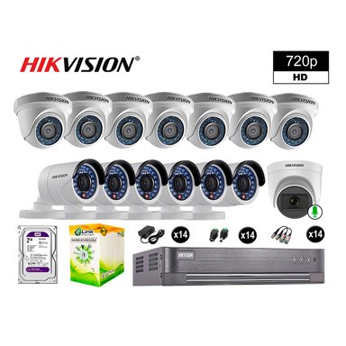 KIT 14 CÁMARA SEGURIDAD HIKVISION 10020114104 VIGILANCIA HD 720P 1 CON AUDIO 2 TB