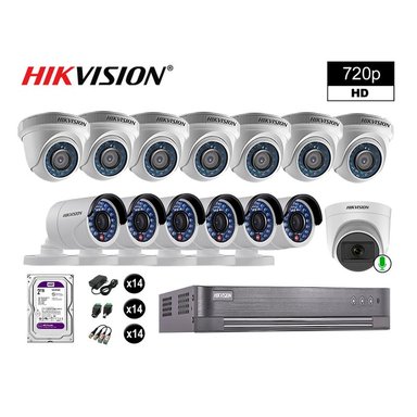 KIT 14 CÁMARA SEGURIDAD HIKVISION 10020114105 VIGILANCIA HD 720P 1 CON AUDIO 2 TB