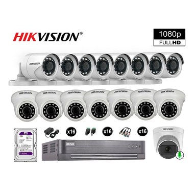 KIT 16 CÁMARA SEGURIDAD HIKVISION 10020116107 VIGILANCIA FULL HD 1 CON AUDIO 1 TB