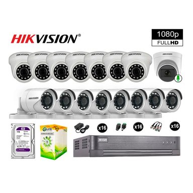 KIT 16 CÁMARA SEGURIDAD HIKVISION 10020116108 VIGILANCIA FULL HD 1 CON AUDIO 1 TB
