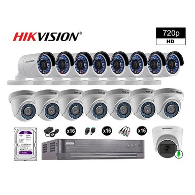 KIT 16 CÁMARA SEGURIDAD HIKVISION 10020116112 VIGILANCIA HD 720P 1 CON AUDIO 1 TB