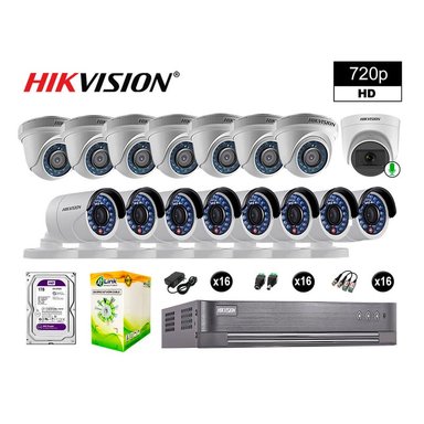 KIT 16 CÁMARA SEGURIDAD HIKVISION 10020116113 VIGILANCIA HD 720P 1 CON AUDIO 1 TB
