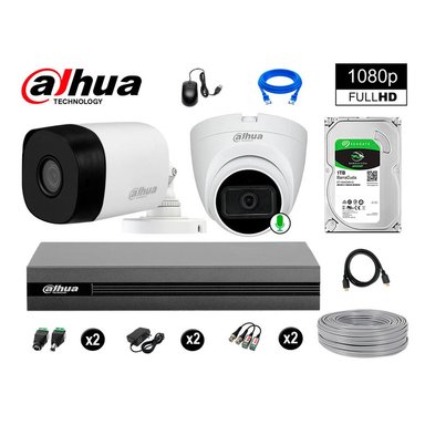 KIT 2 CÁMARA SEGURIDAD DAHUA 13020102006 FULL HD 1 CON AUDIO COMPLETO 1 TB