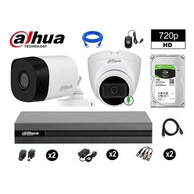 KIT 2 CÁMARA SEGURIDAD DAHUA 13020102010 HD 720P 1 CON AUDIO 1 TB