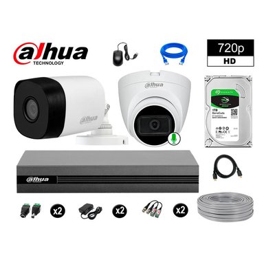 KIT 2 CÁMARA SEGURIDAD DAHUA 13020102012 HD 720P 1 CON AUDIO COMPLETO 1 TB