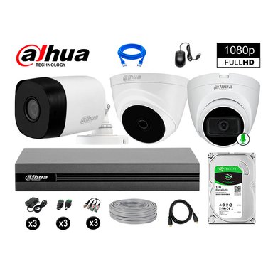 KIT 3 CÁMARA SEGURIDAD DAHUA 13020103014 FULL HD 1 CON AUDIO COMPLETO 1 TB