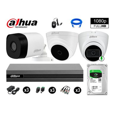 KIT 3 CÁMARA SEGURIDAD DAHUA 13020103016 FULL HD 1 CON AUDIO 1 TB