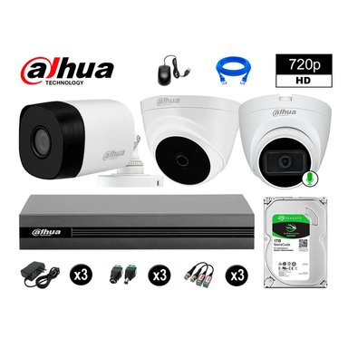 KIT 3 CÁMARA SEGURIDAD DAHUA 13020103020 HD 720P 1 CON AUDIO 1 TB