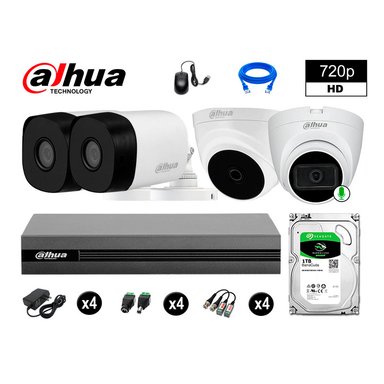 KIT 4 CÁMARA SEGURIDAD DAHUA 13020104029 HD 720P 1 CON AUDIO 1 TB