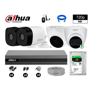 KIT 4 CÁMARA SEGURIDAD DAHUA 13020104030 HD 720P 1 CON AUDIO COMPLETO 2 TB