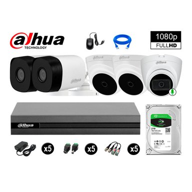 KIT 5 CÁMARA SEGURIDAD DAHUA 13020105036 FULL HD 1 CON AUDIO 2 TB