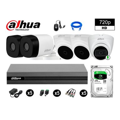 KIT 5 CÁMARA SEGURIDAD DAHUA 13020105037 HD 720P 1 CON AUDIO 1 TB