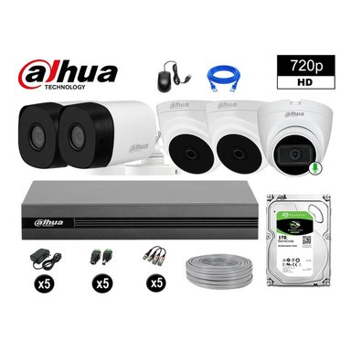 KIT 5 CÁMARA SEGURIDAD DAHUA 13020105038 HD 720P 1 CON AUDIO COMPLETO 1 TB