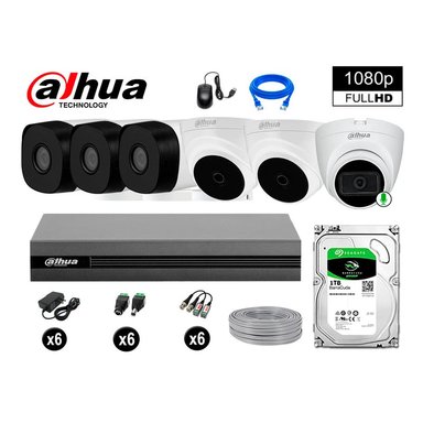 KIT 6 CÁMARA SEGURIDAD DAHUA 13020106042 FULL HD 1 CON AUDIO COMPLETO 1 TB