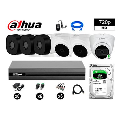 KIT 6 CÁMARA SEGURIDAD DAHUA 13020106046 HD 720P 1 CON AUDIO 1 TB