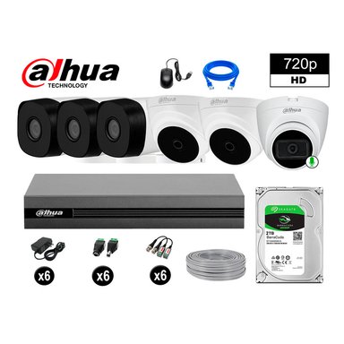 KIT 6 CÁMARA SEGURIDAD DAHUA 13020106047 HD 720P 1 CON AUDIO COMPLETO 2 TB