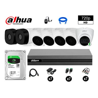 KIT 7 CÁMARA SEGURIDAD DAHUA 13020107053 HD 720P 1 CON AUDIO 1 TB