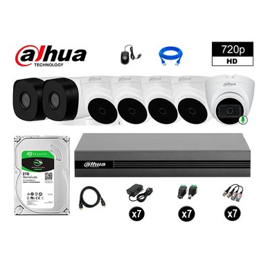 KIT 7 CÁMARA SEGURIDAD DAHUA 13020107056 HD 720P 1 CON AUDIO 2 TB