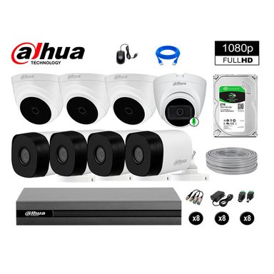 KIT 8 CÁMARA SEGURIDAD DAHUA 13020108058 FULL HD 1 CON AUDIO COMPLETO 2 TB