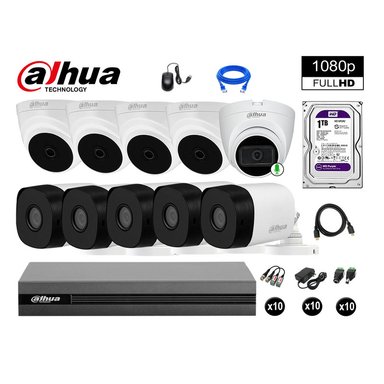 KIT 10 CÁMARA SEGURIDAD DAHUA 13020110065 FULL HD 1 CON AUDIO 1 TB