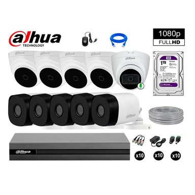 KIT 10 CÁMARA SEGURIDAD DAHUA 13020110066 FULL HD 1 CON AUDIO COMPLETO 1 TB
