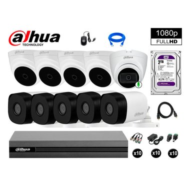 KIT 10 CÁMARA SEGURIDAD DAHUA 13020110068 FULL HD 1 CON AUDIO 2 TB