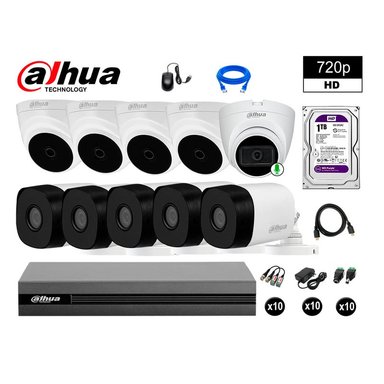 KIT 10 CÁMARA SEGURIDAD DAHUA 13020110069 HD 720P 1 CON AUDIO 1 TB