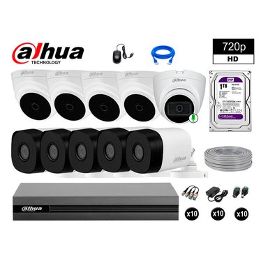 KIT 10 CÁMARA SEGURIDAD DAHUA 13020110070 HD 720P 1 CON AUDIO COMPLETO 1 TB