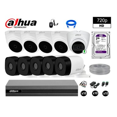 KIT 10 CÁMARA SEGURIDAD DAHUA 13020110071 HD 720P 1 CON AUDIO COMPLETO 2 TB