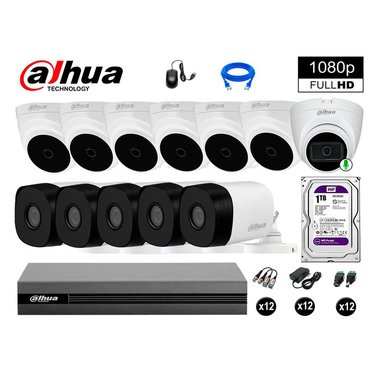 KIT 12 CÁMARA SEGURIDAD DAHUA 13020112073 FULL HD 1 CON AUDIO 1 TB