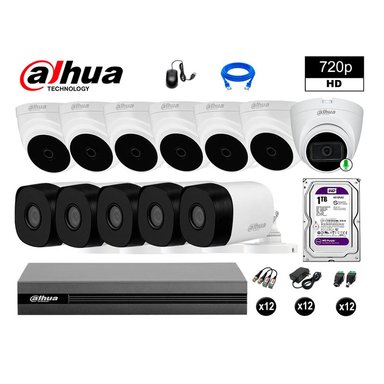 KIT 12 CÁMARA SEGURIDAD DAHUA 13020112077 HD 720P 1 CON AUDIO 1 TB