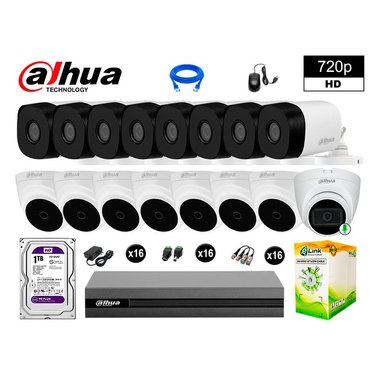 KIT 16 CÁMARA SEGURIDAD DAHUA 13020116094 HD 720P 1 CON AUDIO COMPLETO 1 TB
