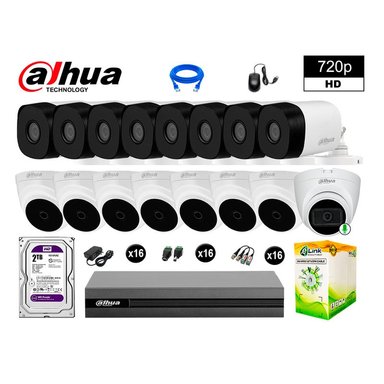 KIT 16 CÁMARA SEGURIDAD DAHUA 13020116095 HD 720P 1 CON AUDIO COMPLETO 2 TB