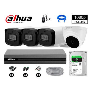 KIT 4 CÁMARA SEGURIDAD DAHUA 13020404004 40MTS MAYOR ALCANCE FULLHD + DISCO 2 TB