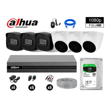 KIT 6 CÁMARA SEGURIDAD DAHUA 13020406011 40MTS MAYOR ALCANCE FULLHD DISCO COMPLETO 1 TB