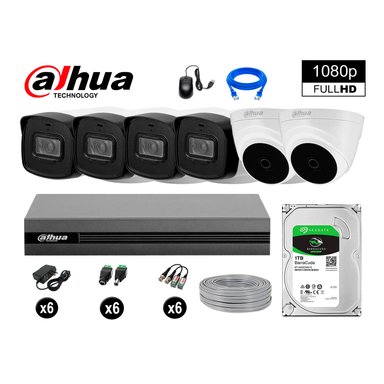 KIT 6 CÁMARA SEGURIDAD DAHUA 13020406013 40MTS MAYOR ALCANCE FULL HD + DISCO P2P 1 TB