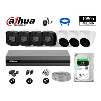 KIT 7 CÁMARA SEGURIDAD DAHUA 13020407017 40MTS MAYOR ALCANCE FULLHD DISCO COMPLETO 1 TB
