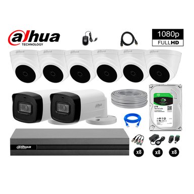 KIT 8 CÁMARA SEGURIDAD DAHUA 13020408020 40MTS MAYOR ALCANCE FULL HD + DISCO P2P 2 TB