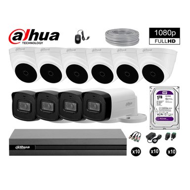 KIT 10 CÁMARA SEGURIDAD DAHUA 13020410025 40MTS MAYOR ALCANCE FULL HD + DISCO P2P 1 TB
