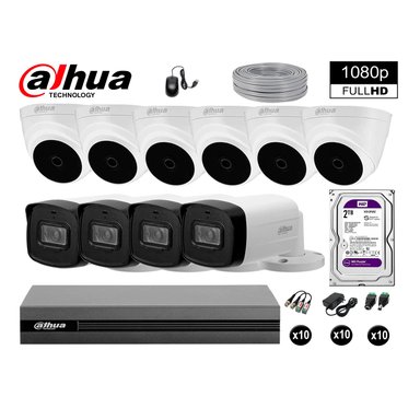 KIT 10 CÁMARA SEGURIDAD DAHUA 13020410026 40MTS MAYOR ALCANCE FULL HD + DISCO P2P 2 TB